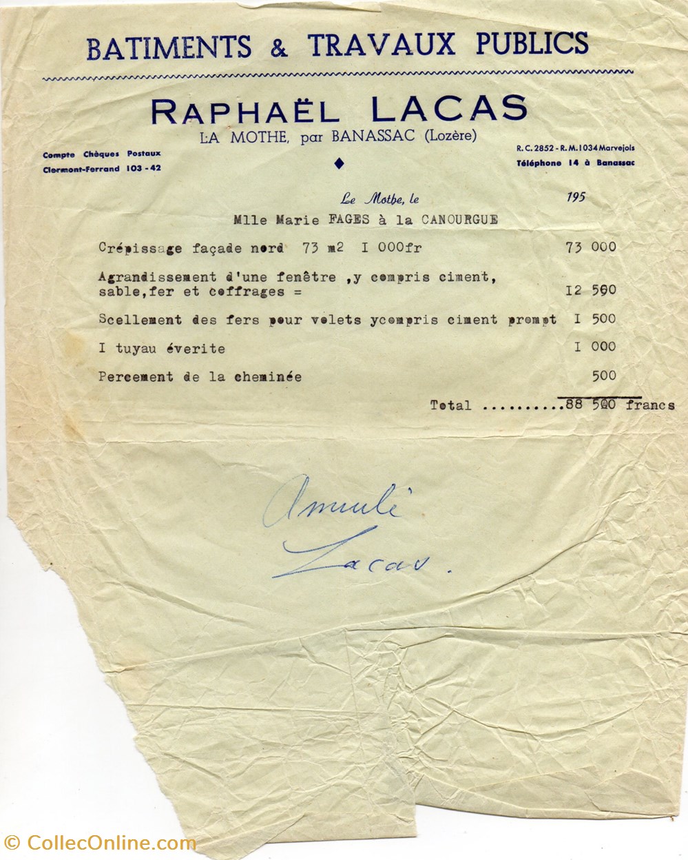 Lacas Raphaël (1950) documents anciens factures commerciaux lacas raphael 1950