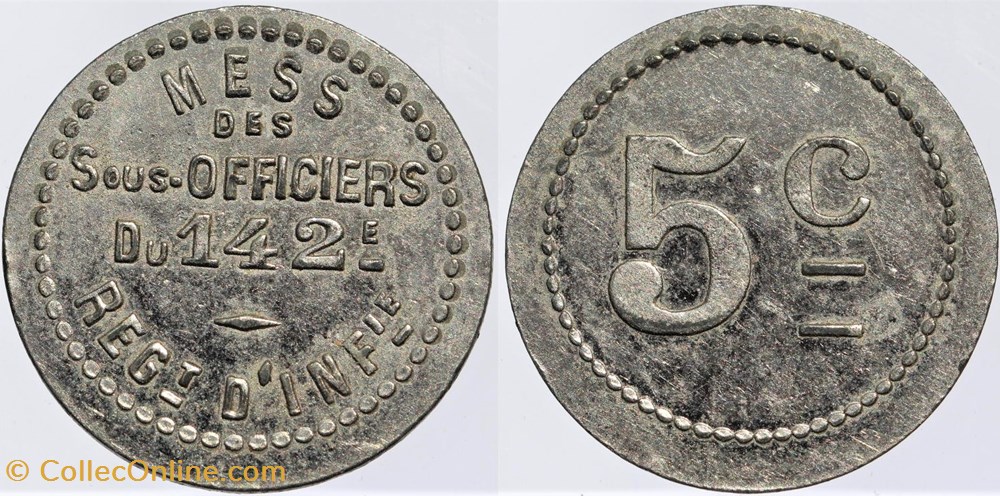 48 et 34 - 142e d'infanterie - 5 centimes monnaies monde france 48 et 34 142e infanterie 5 centimes