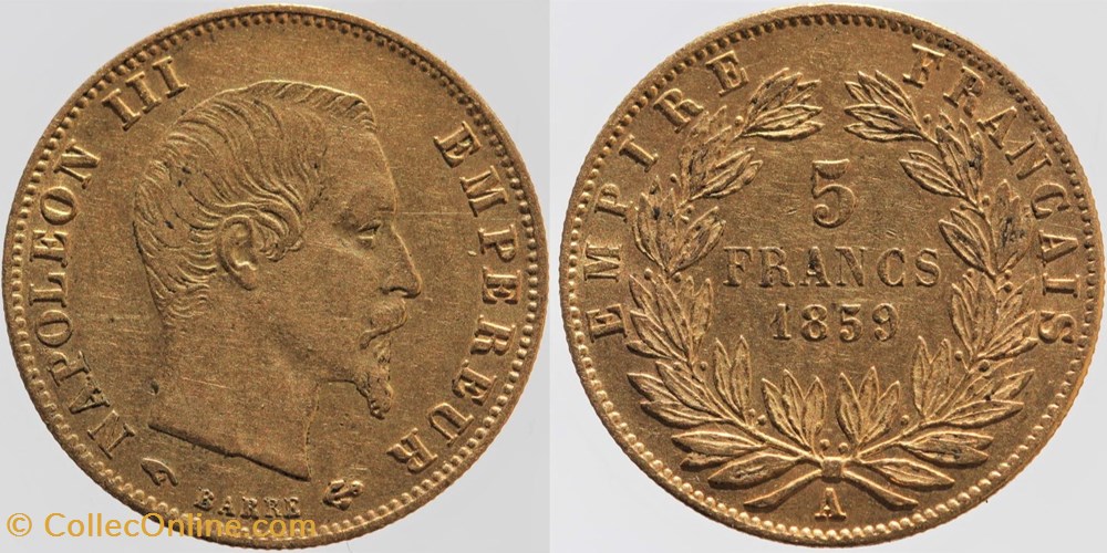 monnaies monde france f 501 second empire 5 francs 1859 a