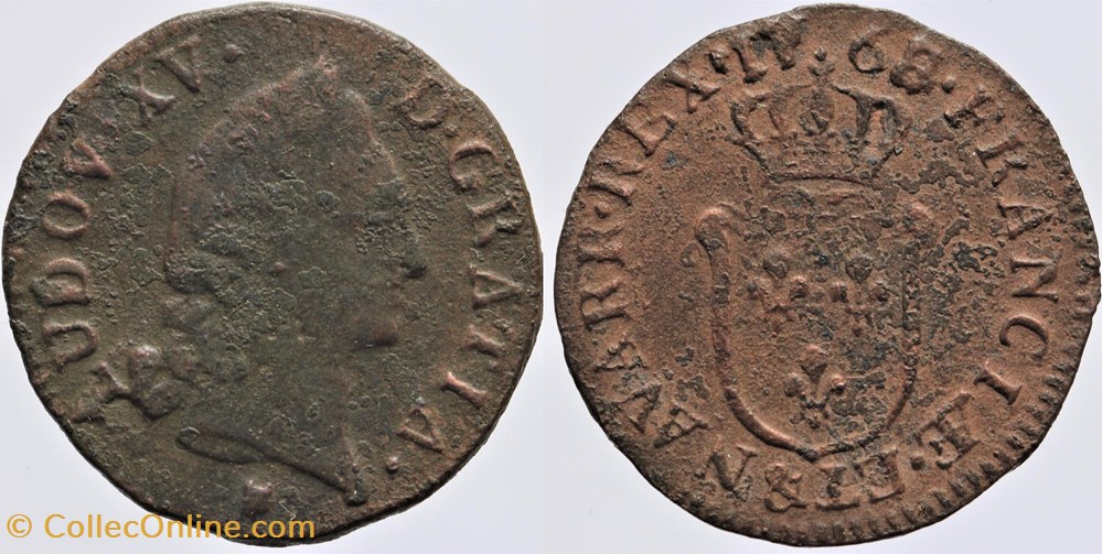 Dy 1697 - Louis XV - 1/2 sol - 1768, Aix monnaies europe medievale france royales dy 1697 louis xv 1 2 sol 1768 aix