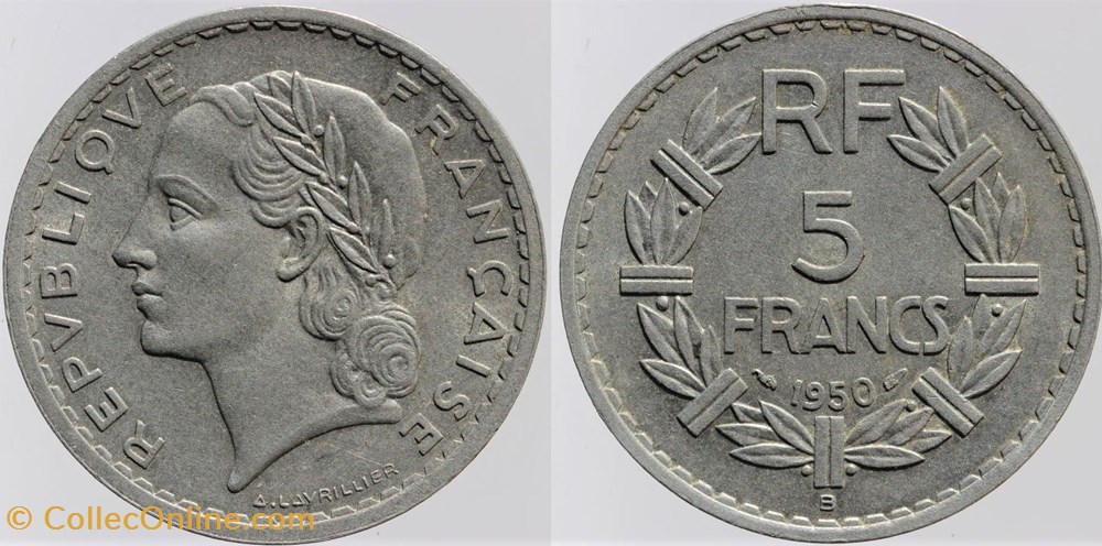 monnaies monde france f 339 lavrillier 5 frs alu 1950 b