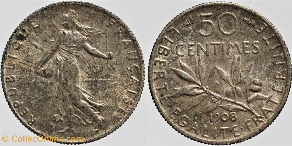 F-190 - Roty - 50 c. - 1908 monnaies monde france f 190 roty 50 c 1908