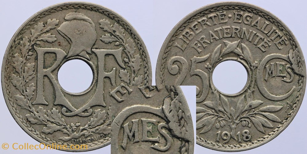 F-171 - Lindauer - 25 c. - 1918 fautée monnaies monde france f 171 lindauer 25 c 1918 fautee