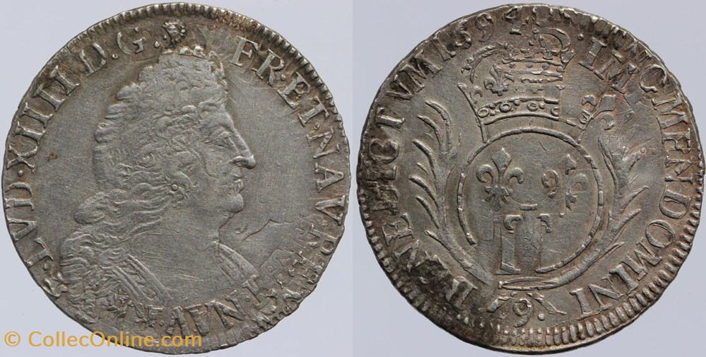 Dy 1521a - Louis XIV - Demi écu - 1694, Rennes monnaies europe medievale france royales dy 1521a louis xiv demi ecu 1694 rennes