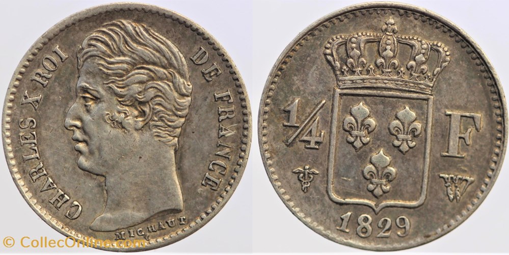 monnaies monde france f 164 charles x 1 4 de franc 1829 lille
