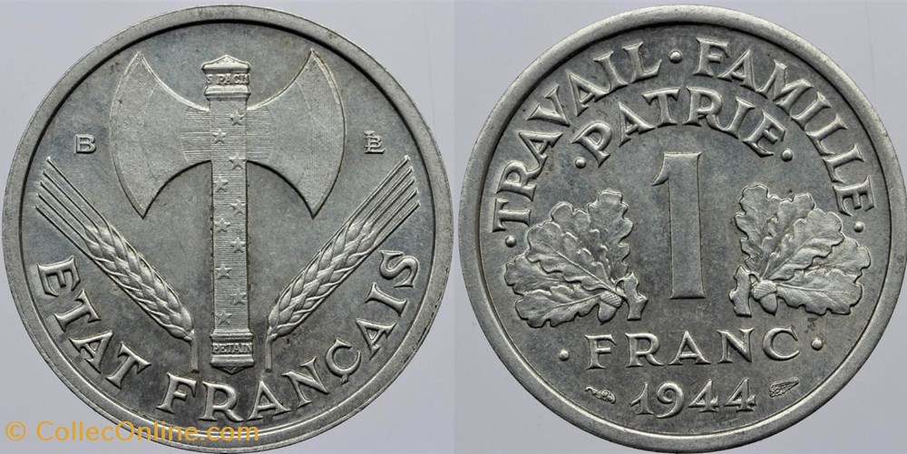 F-223 - Bazor - 1 fr. - 1944 B monnaies monde france f 223 bazor 1 fr 1944 b