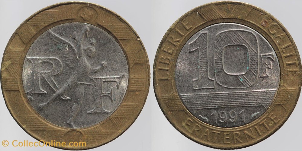 F-375 - Génie - 10 fr. - 1991, fausse monnaies monde france f 375 genie 10 fr 1991 fausse