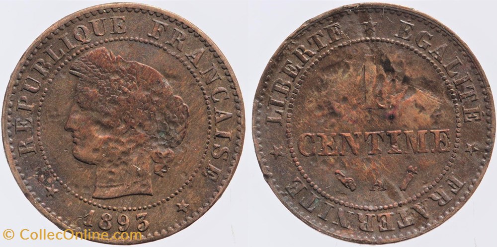 monnaies monde france f 104 troisieme republique ceres 1 c 1893 a