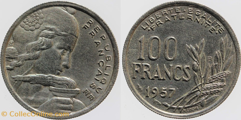 monnaies monde france f 450 cochet 100 fr 1957 b