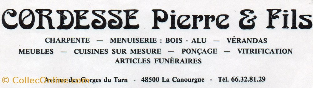 Cordesse Pierre & Fils (1990) documents anciens factures commerciaux cordesse pierre fils 1990