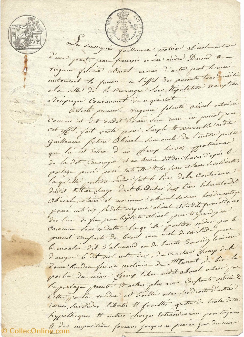 documents anciens autres 1821 vente un champ aux clauzes