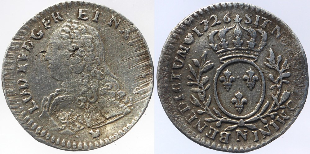 Dy 1678 - Louis XV - 1/10 d'écu - 1726 Montpellier monnaies europe medievale a france royales dy 1678 louis xv 1 10 ecu 1726 montpellier