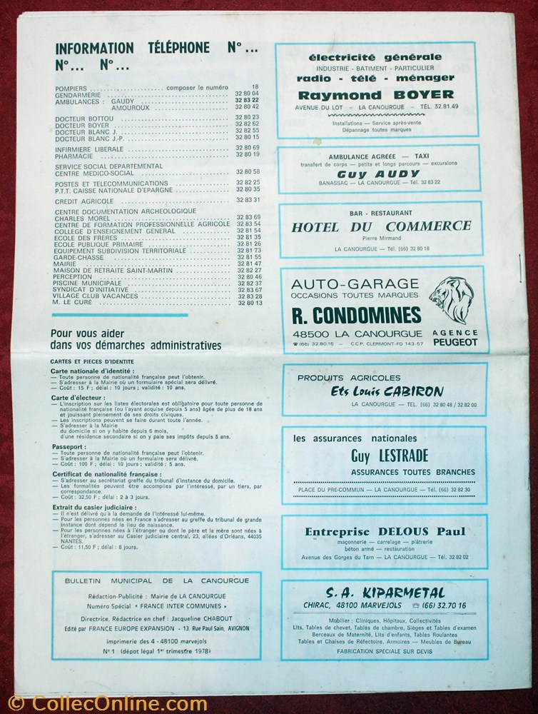 1978 - Bulletin Municipal N°1 3 documents anciens autres 1978 bulletin municipal n 1