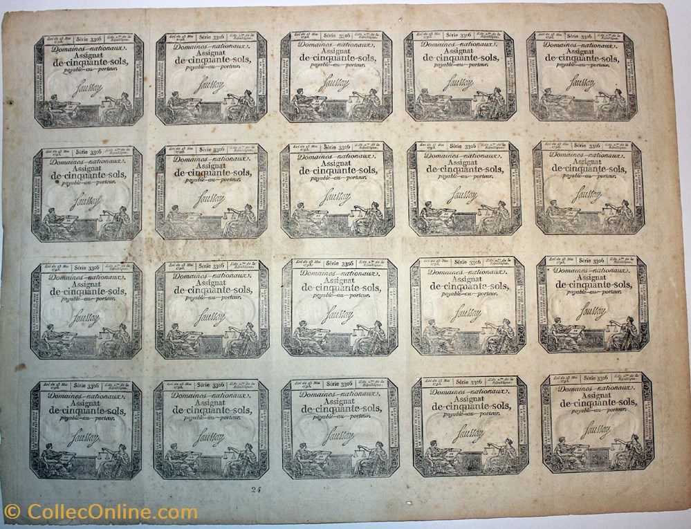 billets europe france planhe de 20 assignats de 50 sols 23 mai 1793