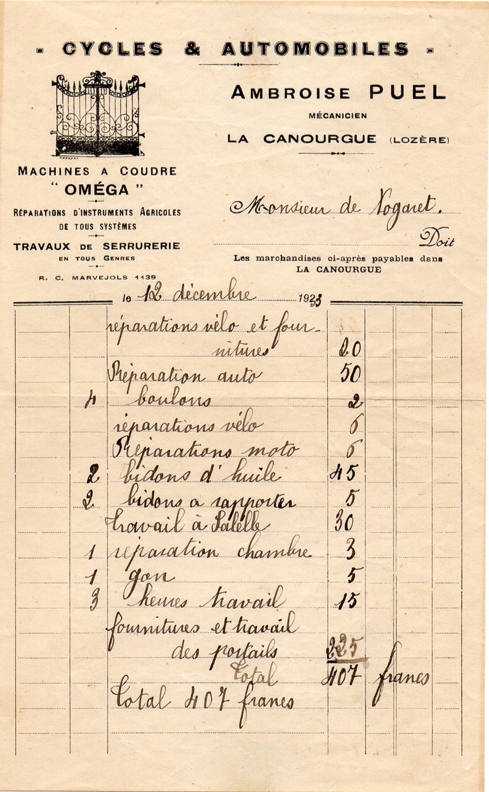 Puel Ambroise (1933) documents anciens factures commerciaux puel ambroise 1933