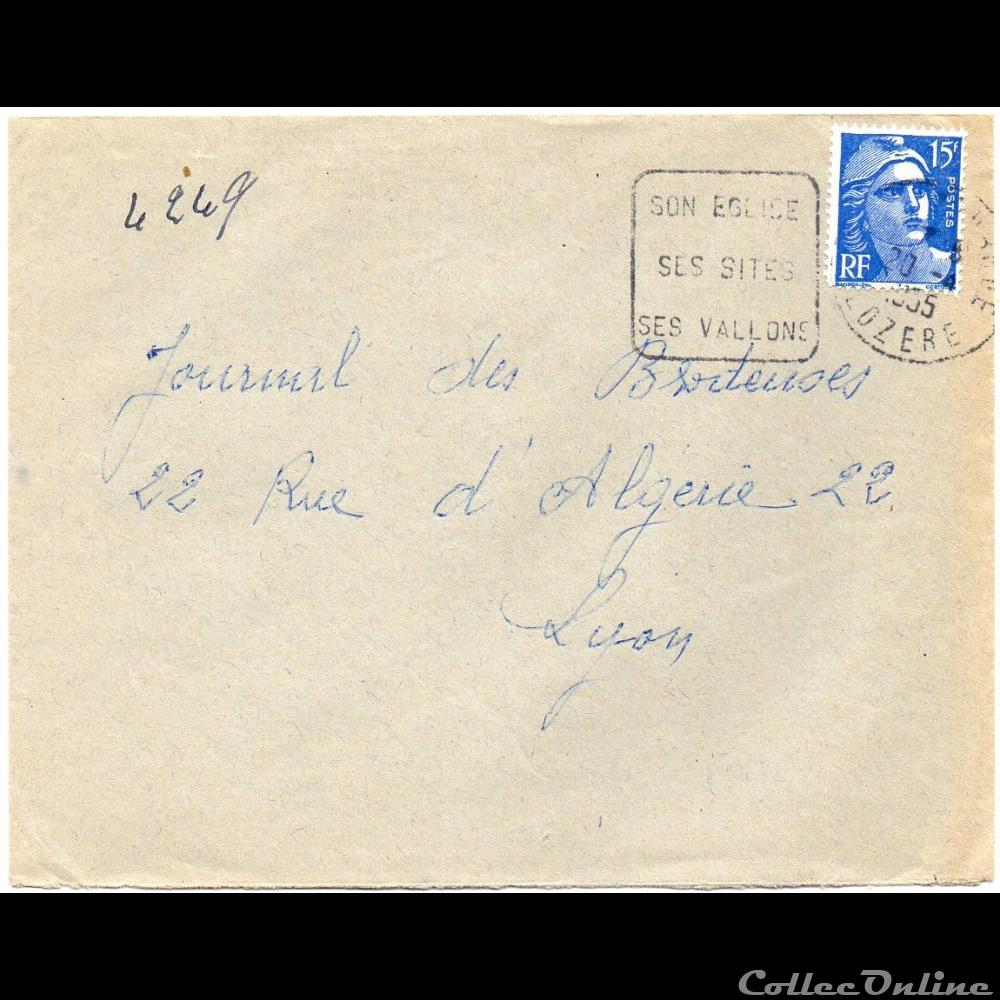 marque postale europe france 1955 a7 son eglise ses sites ses vallons