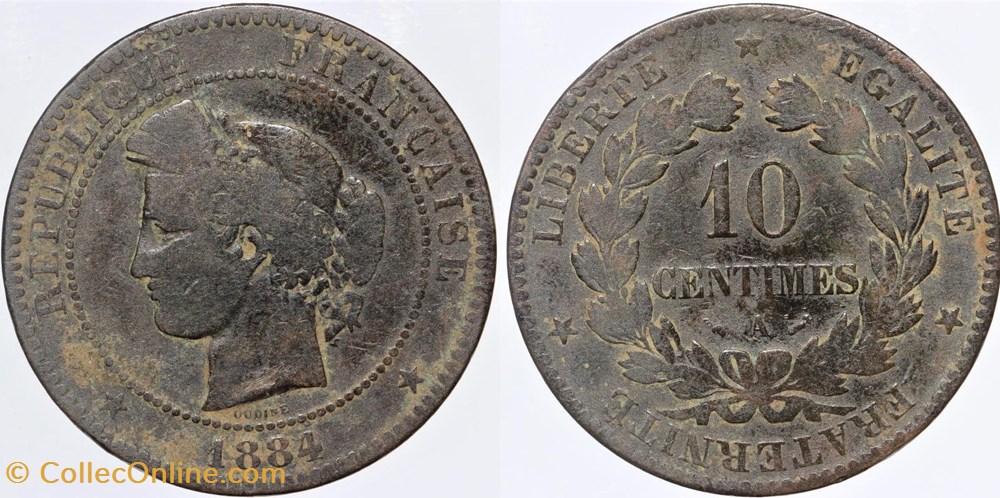 F-135 - Troisième République - Cérès - 10 c. - 1884 A monnaies monde france f 135 troisieme republique ceres 10 c 1884 a