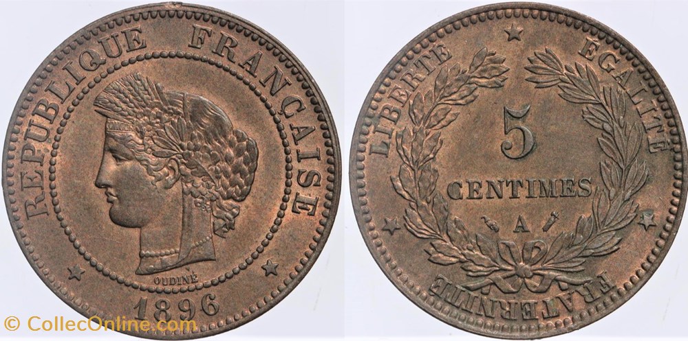F-118 - Troisième République - Cérès - 5 c. - 1896 A monnaies monde france f 118 troisieme republique ceres 5 c 1896 a