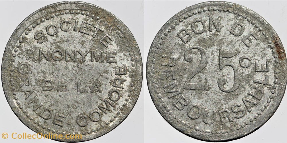 Comores - Grande Comore - 25 c monnaies colonies francaises comores grande comore 25 c