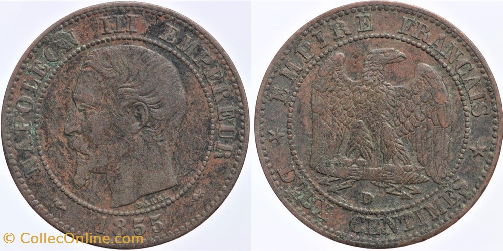 F-107 - Second Empire - 2 centimes - 1855 D chien monnaies monde france f 107 second empire 2 centimes 1855 d chien