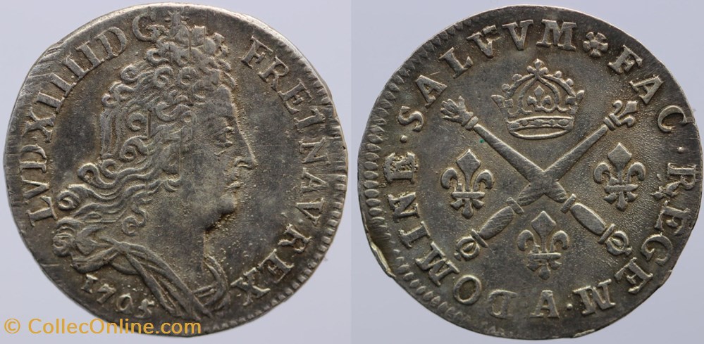 Dy 1566 - Louis XIV - 10 sols - 1705, Paris monnaies europe medievale france royales dy 1566 louis xiv 10 sols 1705 paris