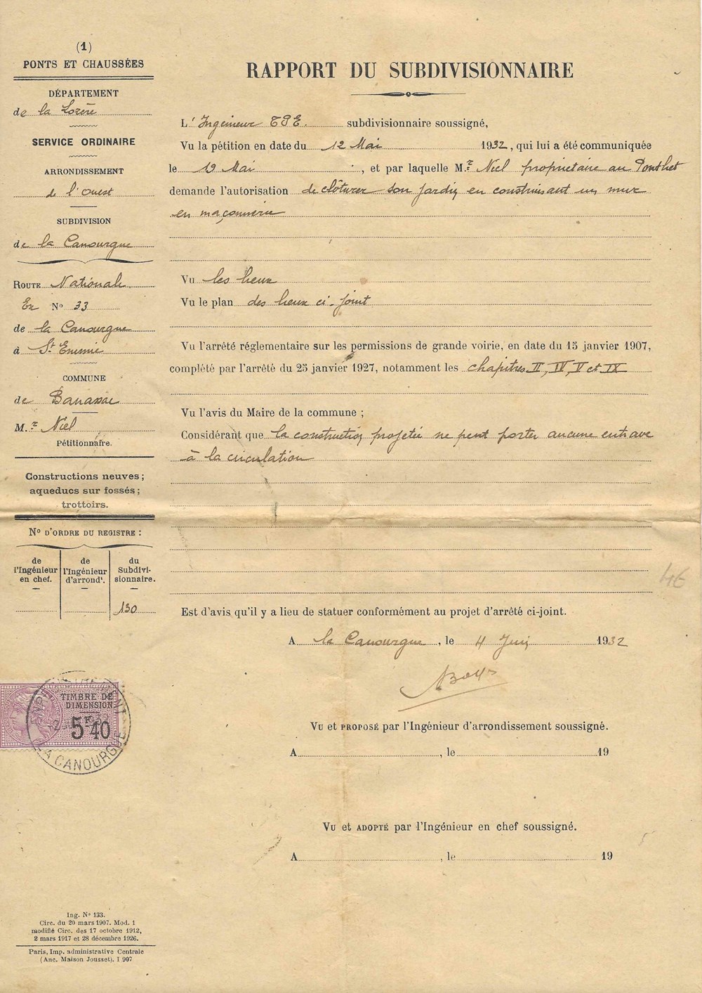 documents anciens autres 1932 rapport du subdivisionnaire