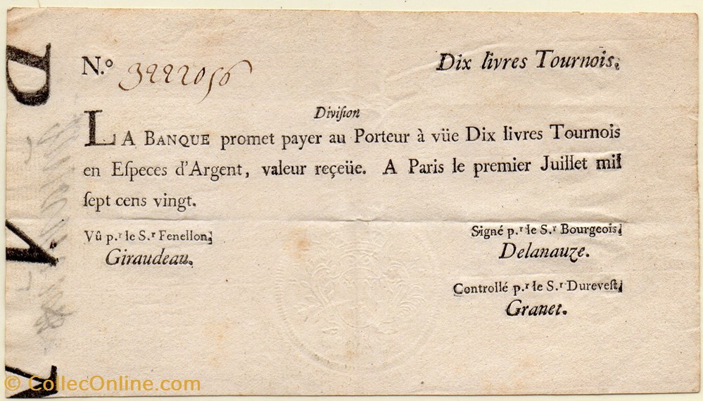 billets europe france banque royale 10 livres tournois