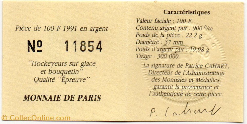 1991 - 100 franc argent B.E. monnaies monde france 1991 100 franc argent b e