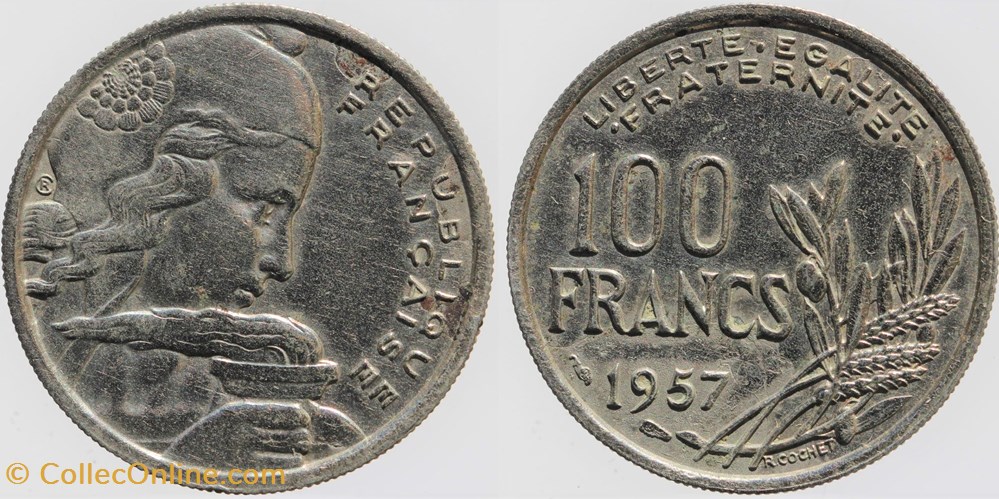 F-450 - Cochet - 100 fr. - 1957 monnaies monde france f 450 cochet 100 fr 1957