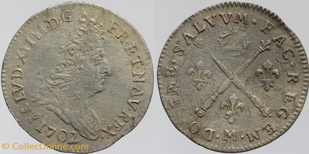 Dy 1567 - Louis XIV - 5 sols aux insignes - 1702 Toulouse monnaies europe medievale france royales dy 1567 louis xiv 5 sols aux insignes 1702 toulouse