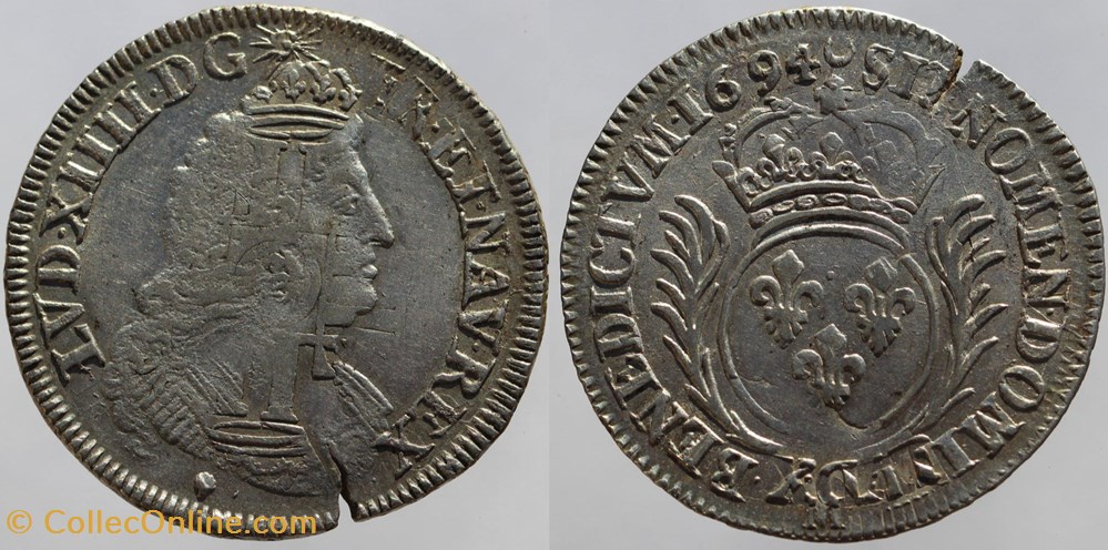 monnaies europe medievale france royales dy 1521a louis xiv demi ecu 1694 toulouse