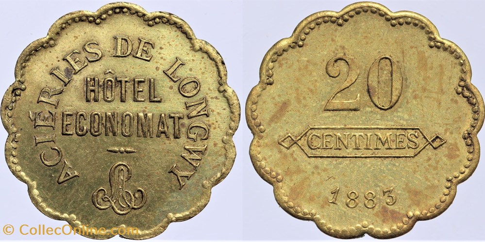 54 - Longwy - Aciéries - 20 centimes, 1883 monnaies monde france 54 longwy acieries 20 centimes 1883