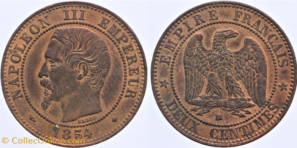 F-107 - Second Empire - 2 centimes - 1854 BB monnaies monde france f 107 second empire 2 centimes 1854 bb