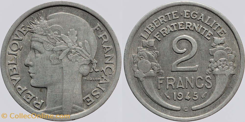 monnaies monde france f 269 morlon 2 frs 1945 c