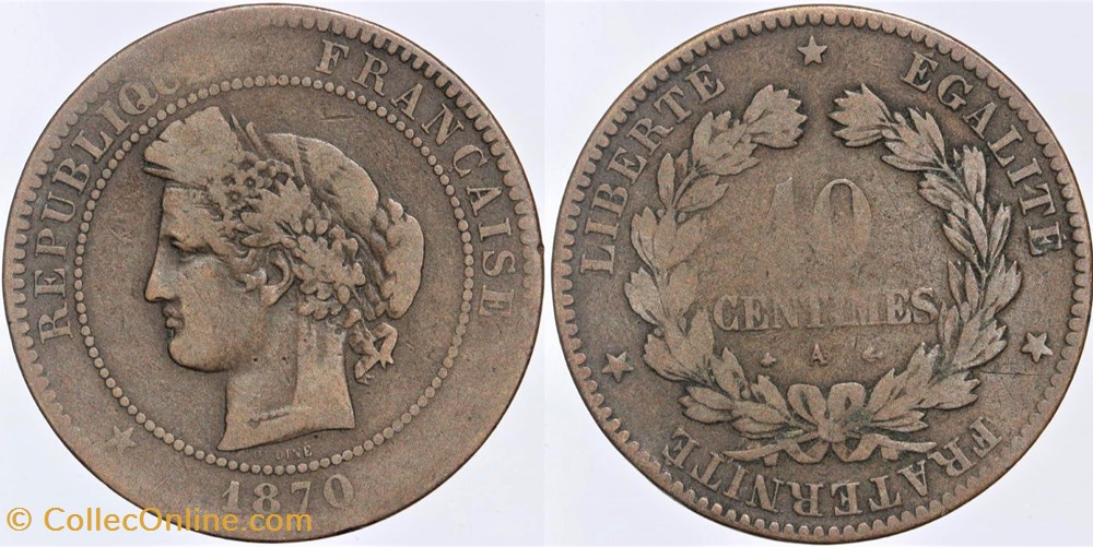 F-135 - Troisième République - Cérès - 10 c. - 1870 A monnaies monde france f 135 troisieme republique ceres 10 c 1870 a