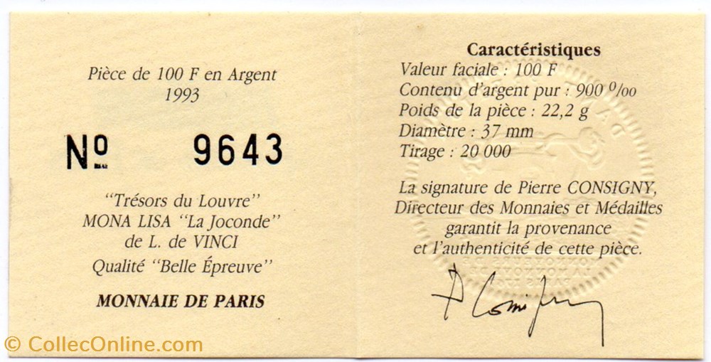 1993 - 100 franc argent B.E. monnaies monde france 1993 100 franc argent b e
