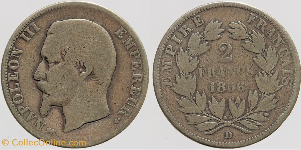 F-262 - Second Empire - 2 francs - 1856 D monnaies monde france f 262 second empire 2 francs 1856 d