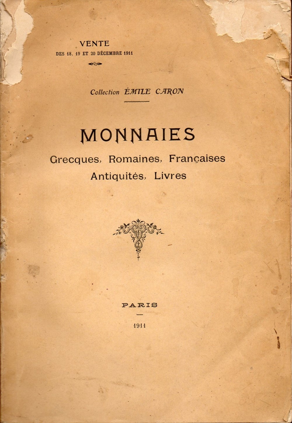 1911 - Vente collection A. Caron monnaies livres ouvrages 1911 vente collection a caron