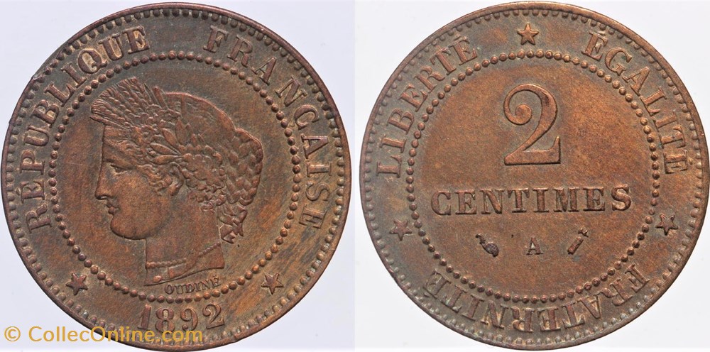 F-109 - Troisième République - Cérès - 2 c. - 1892 A monnaies monde france f 109 troisieme republique ceres 2 c 1892 a