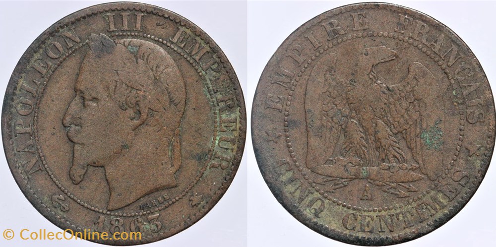 F-117 - Second Empire - 5 centimes - 1863 A monnaies monde france f 117 second empire 5 centimes 1863 a