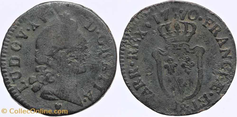 Dy 1697 - Louis XV - 1/2 sol - 1770, Aix monnaies europe medievale france royales dy 1697 louis xv 1 2 sol 1770 aix