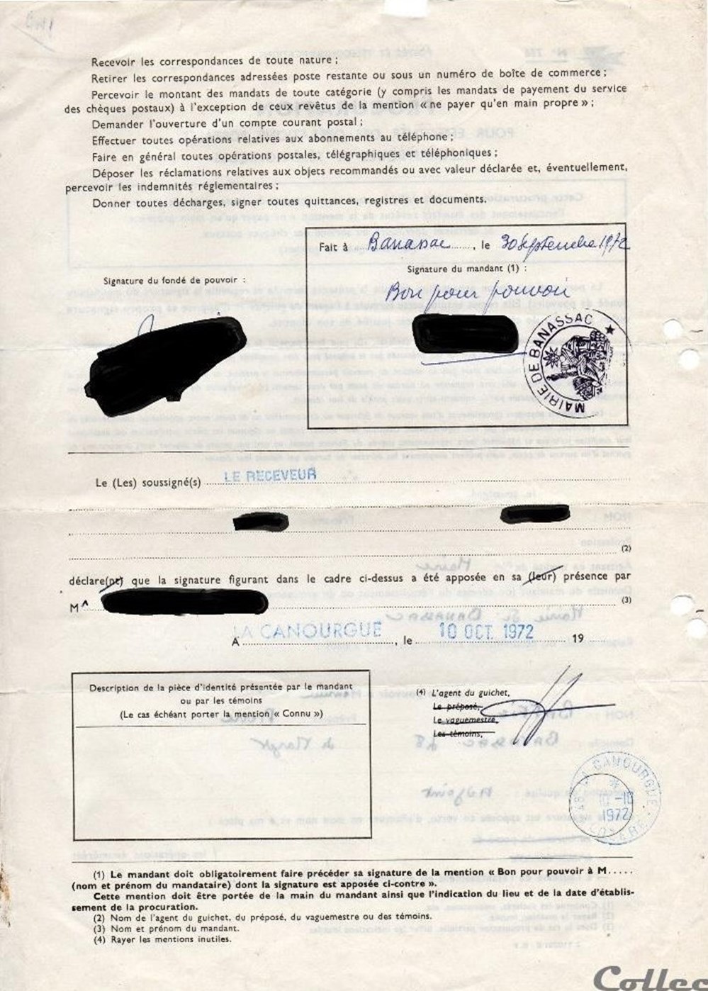 1972 - Type A9 (bleu) sur procuration 2 documents anciens marques postales europe 1972 type a9 bleu sur procuration