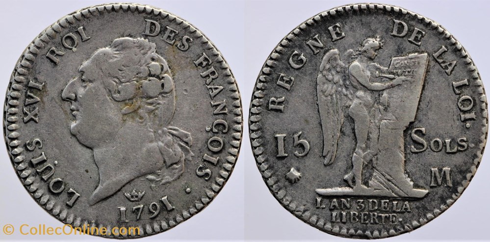 R-40 - Louis XVI - 15 sols - 1791, Toulouse monnaies europe medievale a france royales r 40 louis xvi 15 sols 1791 toulouse