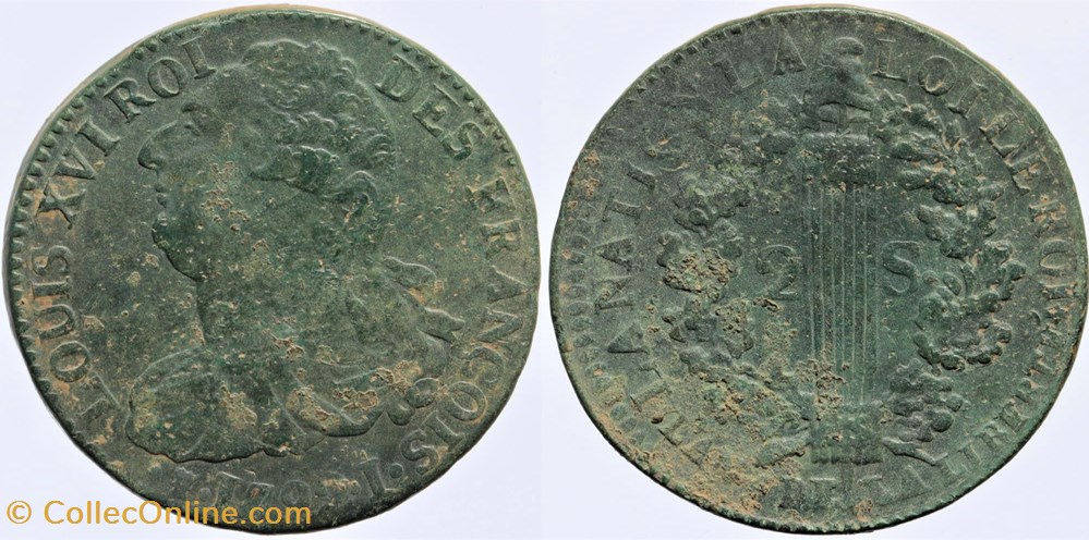 R-37 - Louis XVI - 2 sols - 1792 Limoges monnaies europe medievale a france royales r 37 louis xvi 2 sols 1792 limoges