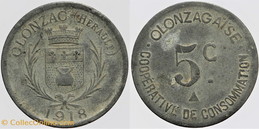 34 - Olonzac- 5 centimes monnaies monde france 34 olonzac 5 centimes
