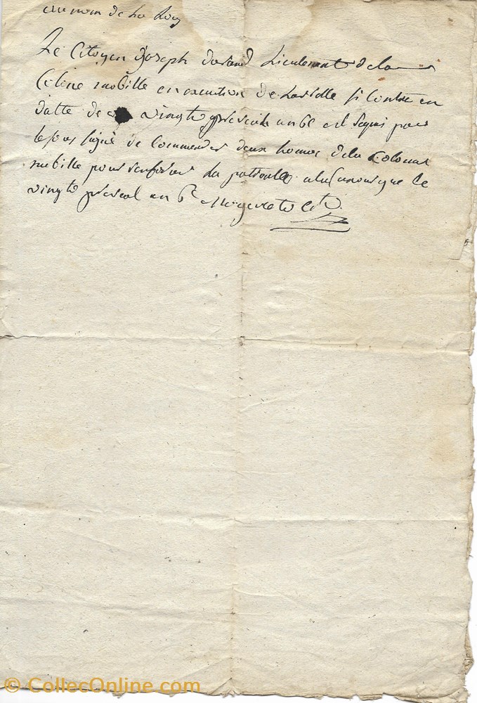 1797 - Demande de patrouille, AN 6 3 documents anciens autres 1797 demande de patrouille an 6
