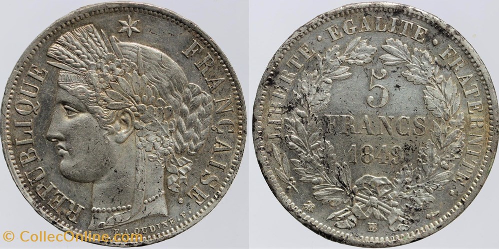 F-327 - Seconde République - 5 francs Cérés - 1849 Strasbourg monnaies monde france f 327 seconde republique 5 francs ceres 1849 strasbourg