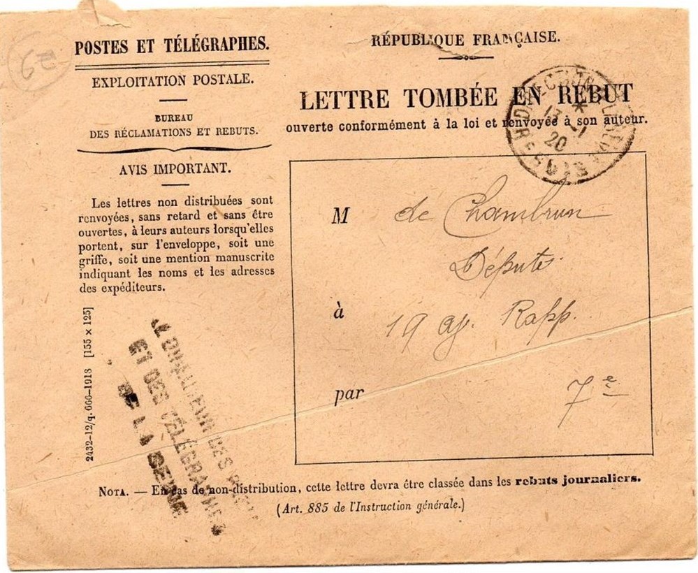 1919 - Cachets type B4 et A4 sur courrier rebuté 2 documents anciens marques postales europe 1919 cachets type b4 et a4 sur courrier rebute