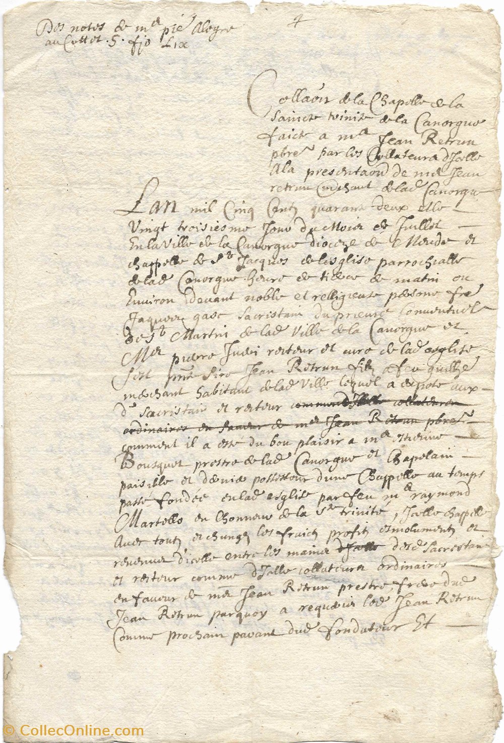 1542 - Copie, concerne la chapelle de la trinité de l'église de la Canourgue documents anciens autres 1542 copie concerne la chapelle de la trinite de eglise de la canourgue
