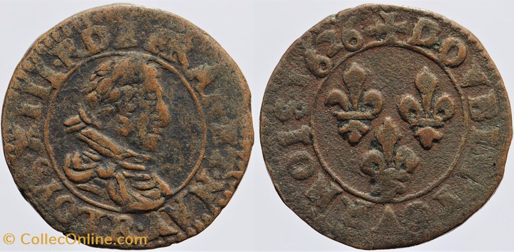 monnaies europe medievale a france royales dy 1362 louis xiii double tournois 1626 villeneuve